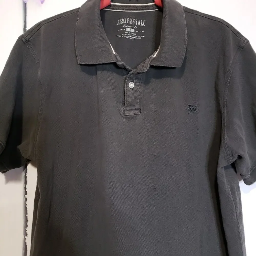 Aeropostale Distressed Regular Fit Dark Grey Short Sleeve Golf Polo L - Picture 5 of 8